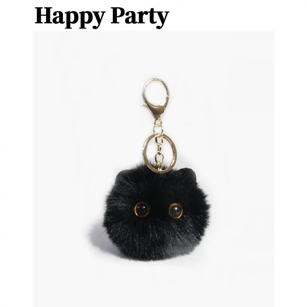 TVRTFQ Cute Cat Head Plush Keychains Black Cat Pom Pom Keychain Creative Animal Car Keychain Mini Cartoon Kawaii Backpack Pendant Birthday Fashion Gift for Women (1, Black)
