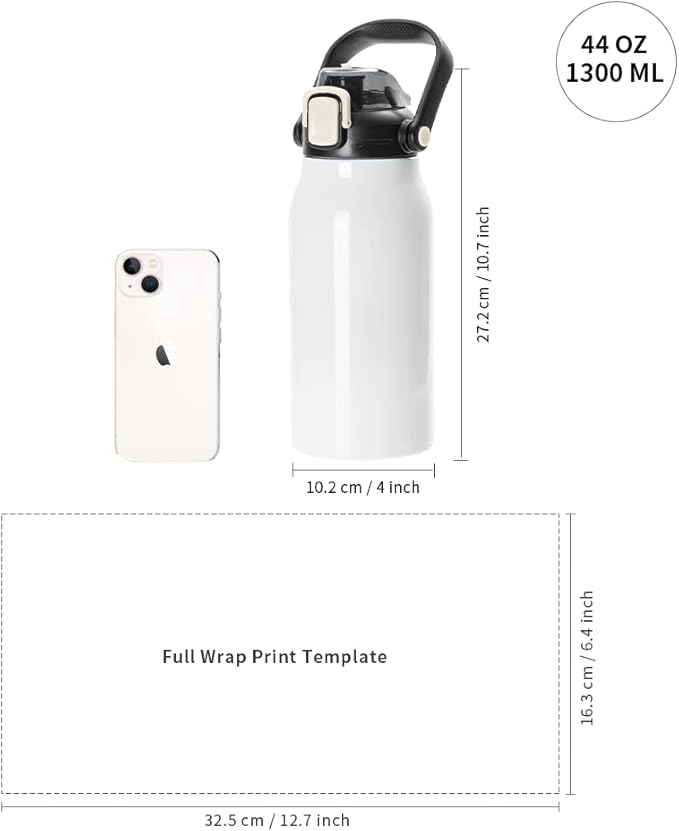 PYD Life Sublimation Water Bottles Vacuum Flasks 44 OZ White with Portable Sippy Up Lid and Straw Large Stainless Steel Travel Tumblers Cups Mugs for Tumbler Heat Press 2 Pack