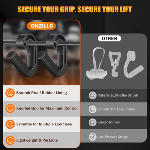 ONZILLO Neutral Grip Pull Up Handles, Ergonomic Non-Slip Hooks for Barbell Row Deadlift Resistant Bands Cable Machine, Lig...
