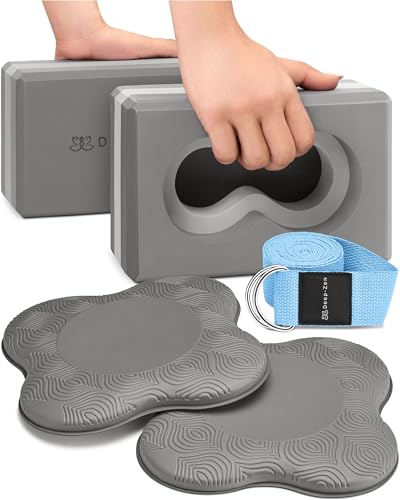 Deep-Zen® Yoga Blocks Wrist Support; Yoga Blocks 2 Pack with Knee Pads and Strap to Put Less Weight on Wrists; Durable, Ve...