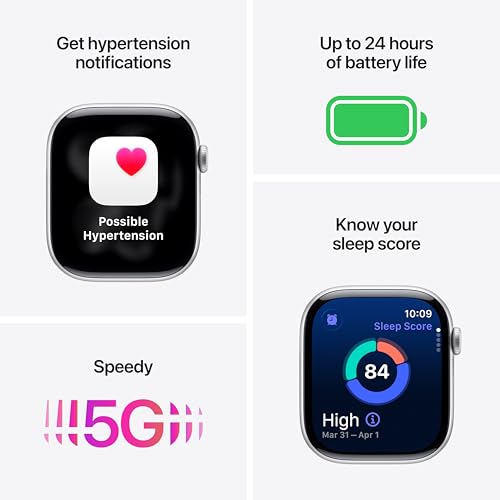 Apple Watch Series 11 [GPS + Cellular 42mm] Smartwatch with Jet Black Aluminum Case with Black Sport Band - S/M. Sleep Sco...