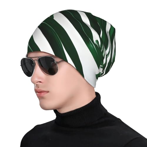 Green Palm Leafs Print Beanie Hat for Men and Women Stretchy Slouchy Winter Warm Cap Headwear Accessory