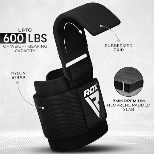RDX Weight Lifting Hooks for Deadlifting (Pair) - 600Lbs Capacity - 8MM Neoprene Wrist Support Wraps - Grip Enhancer for P...