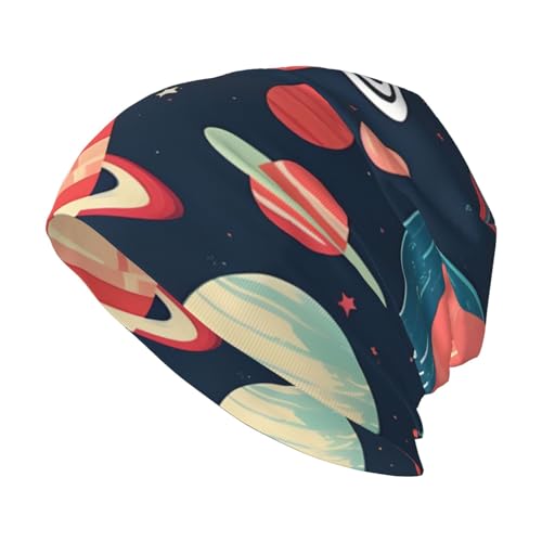 YANYU Outer Space Planets Print Soft Beanie Hat for Men Women Warm Fashion Cap for Jogging Cycling Gift Outdoor Use Black
