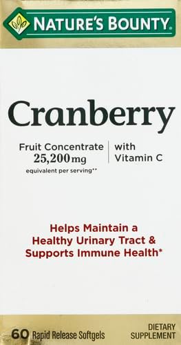 Nature's Bounty Cranberry Dietary Supplement, Supports Urinary Tract and Immune Health, Softgels, 25,200 Mg, 60 Ct