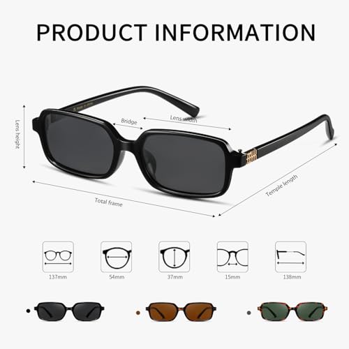 MASDUN Polarized Narrow Rectangle Sunglasses for Women Men Trendy Y2k Retro 90s Sun Glasses (3 Pack)