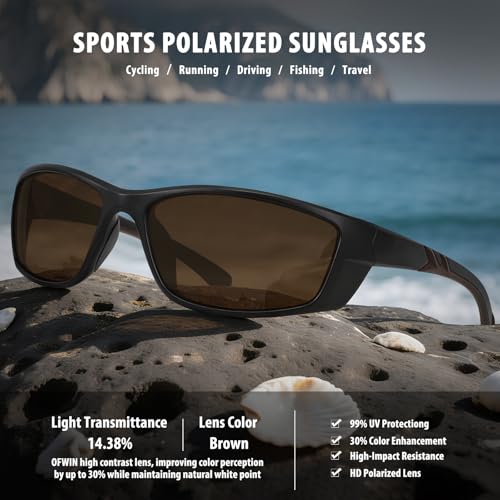 Ofwin Sports Polarized Sunglasses for Men Women UV Protective Driving Running Cycling Fishing Sun Glasses