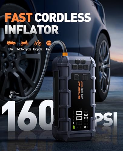 Portable 10-in-1 Car Battery Jump Starter with Air Compressor 8000A 160PSI 45W Charger, Jump Starter Jump Box (All Gas 14L...