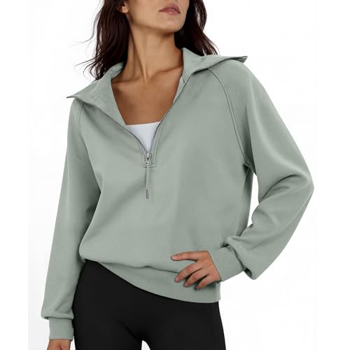 Women's Cropped Half Zip Pullover Quarter Zipper Long Sleeve Sweatshirt for Casual Wear