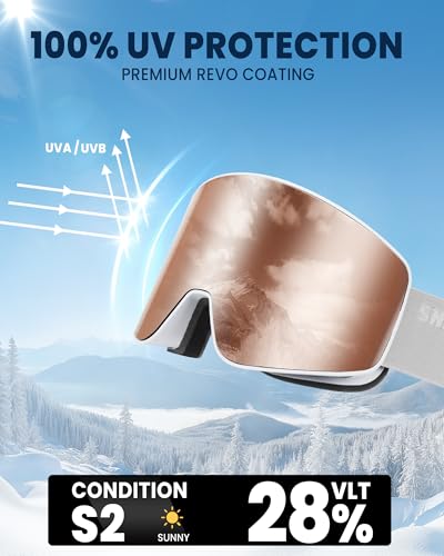 SNOWER Ski Goggles, Interchangeable Lens Anti-Fog Snow Goggles, UV Protection, OTG HD Snowboard Goggles for Men Women Adult