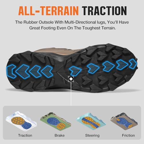 NINGO Men's Hiking Boots, Waterproof All-Terrain Hiking Shoes, Breathable Lightweight Outdoor Ankle Boots for Trekking, Ba...