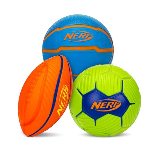 NERF Micro Foam Sports Ball Set - Kids Foam Micro Football, Soccer Ball + Basketball Set Soft Stress Relief Mini Foam Spor...