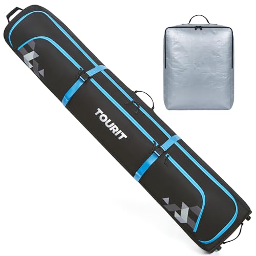TOURIT Rolling Ski Bag and Ski Boot Bag Combo, Padded Snowboard Bag with Wheels for Air Travel, Holds 2 Pairs of Skis (195cm)