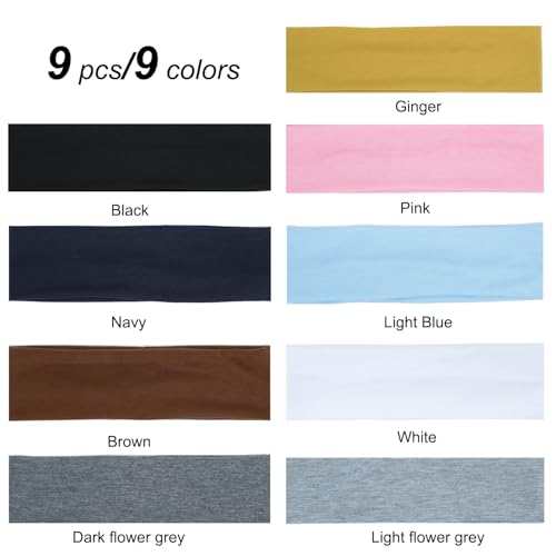 9Pcs Headbands for women Non Slip Headband, Soft Elastic Hair Bands for Women's Hair, Fashion Cotton Cloth Stretchy Sweat ...