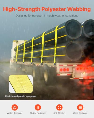VEVOR Truck Straps, 4" x 30' Heavy Duty Tie Down w/Flat Hooks 18,000lbs Break Strength, WLL# 6000lbs, Cargo Straps tie Dow...