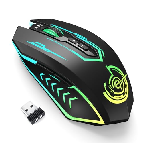 UHURU Wireless Gaming Mouse Up to 12000 DPI, Rechargeable USB-C Wireless Mouse with 7 Buttons 7 Dynamic LED Color Ergonomi...