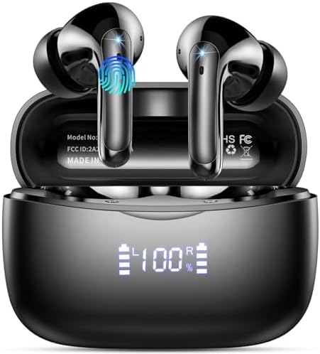 WeurGhy Wireless Earbuds, HiFi Sound Bluetooth 5.3 Headphones with 4 ENC Noise Mic, 56H Playtime Ear Buds with LED Displa...