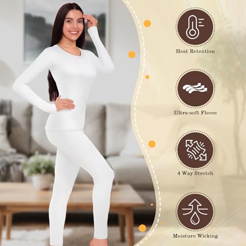 Patelai 2 Set Thermal Underwear Warm Fleece Lined Thermal Leggings and Womens Thermal Tops Base Layer for Winter Cold Weather
