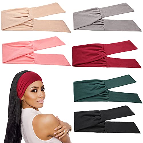 WILLBOND 6 Pieces Wide Headbands for Women, Adjustable Bandana Headband Tie, Knotted African Hairband, Yoga Elastic Non Sl...