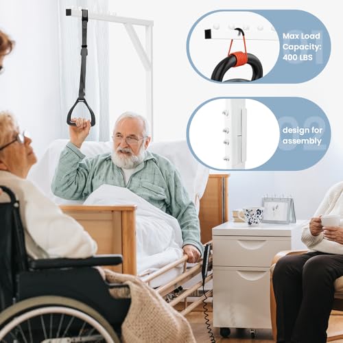 kuailebuy Trapeze Bar for Bed Mobility,Free Standing Trapeze Tar with Wheels,Bed Assist Bar,White Pull Up Assist Bar,5Ft-7...