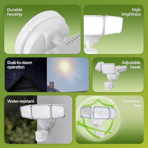 Philips 72W 7400LM LED Security Lights w/PIR Motion Sensor Outdoor, 5000K Daylight Dusk to Dawn Aluminum Flood Light, 3 Ad...