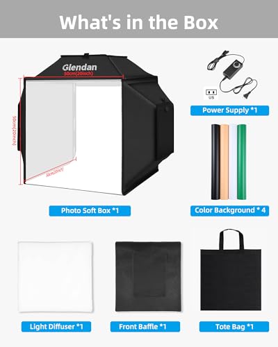 Glendan Upgrade Professional Portable Photo Studio Light Box with 1222 LED Lights, 20"x20" Soft Box, 4 Color PVC Backdrops...