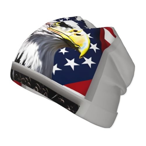 Bald Eagle Flag Print Beanie Hat Soft Thermal Cap Winter Headwear for Cold Indoor Outdoor Activities Black