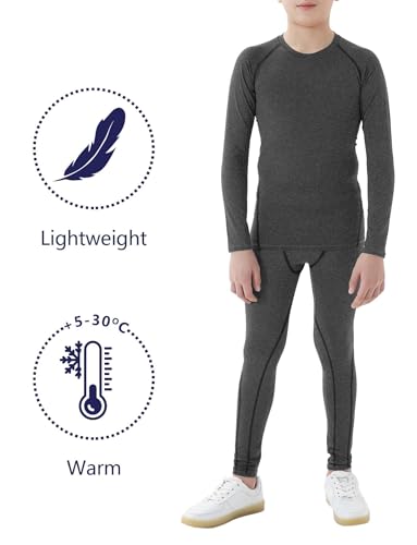 Dalavch 2 Sets Youth Boys Thermal Base Layer Long Johns Compression Leggings and Shirts Fleece Lined Underwear for Kids Girls