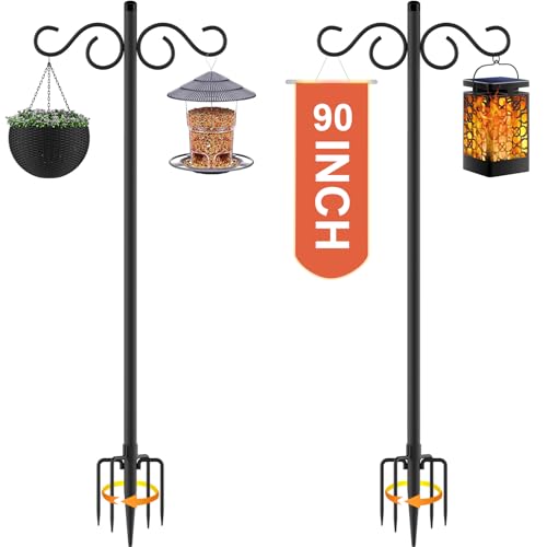 RCUICA Double Shepherds Hooks for Outdoor,2 Pack 90 Inch Bird Feeder Pole with 5 Prongs Base,Heavy Duty Shepherds Hook,Sui...