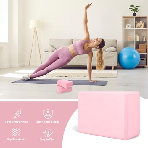 Yoga Block 2 Pack 9"x6"x3", Sturdy Yoga Foam Blocks, High Density & Non Slip Surface for Pilates & Stretching, Fitness Acc...