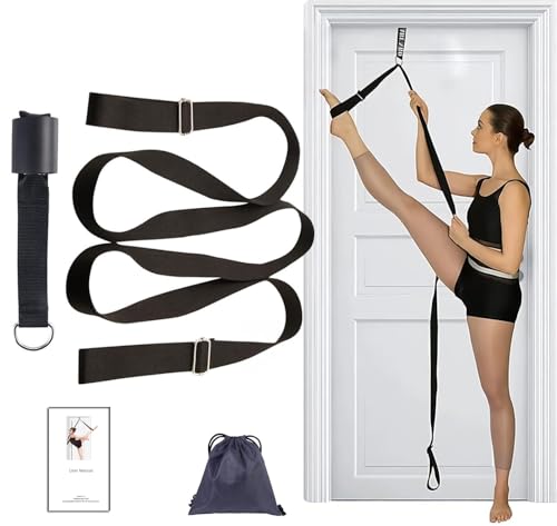 Stretching Strap with Door Anchor & Resistance Band – Improve Leg Stretch Flexibility for Splits, Ballet, Dance, Cheer, Yo...