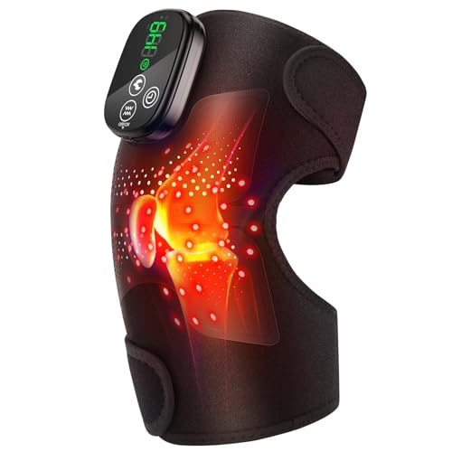 Knee Massager, Cordless Heated Knee Brace Wrap, Rechargeable Knee Massager for Knee Shoulder Elbow Pain Relief, Heating Kn...