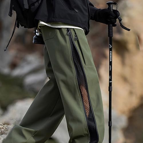 Men's Relaxed Fit Cargo Hiking Pants Elastic Waist Adjustable Side Zipper Pants Casual Climbing Fishing Outdoor Long Trousers