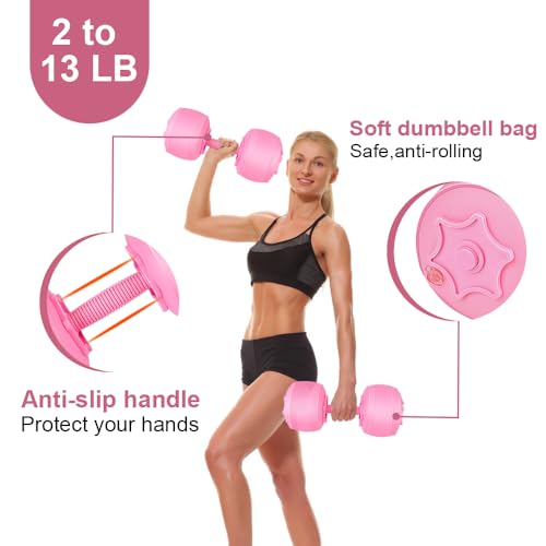 DEIRIS Travel Weights Water Filled Dumbbell Set of 2,6LB Hand Weights for Women at Home Gym Exercise Training