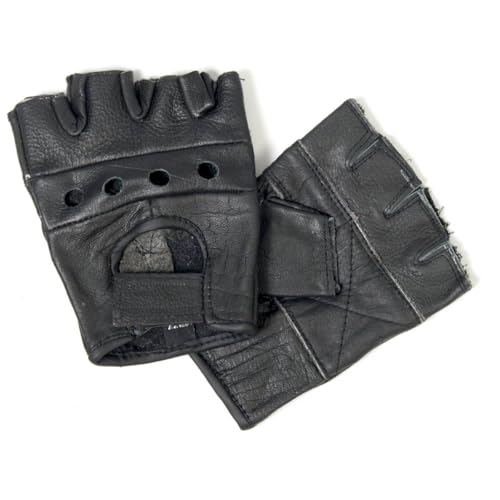 Hot Leathers GVM1004 Unlined Fingerless Leather Gloves with Padded Palm-Black-3XL