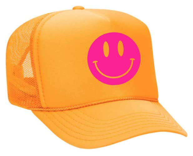 FitCrush Lifestyle SMIILEY FACE Trucker Hat (Gold)