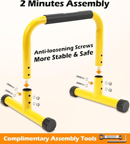 TABEKE Push Up Bar, 14'' High Steel Parallettes & Dip Bar with Full Coverage Foam Handle, Heavy-Duty Calisthenics Parallel...