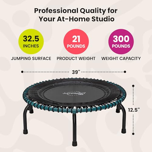 JumpSport 350 PRO Fitness Trampoline, Cardio Workout, No-Tip Arched Legs Home Gym Equipment, Adjustable Bungees & 60 Day T...
