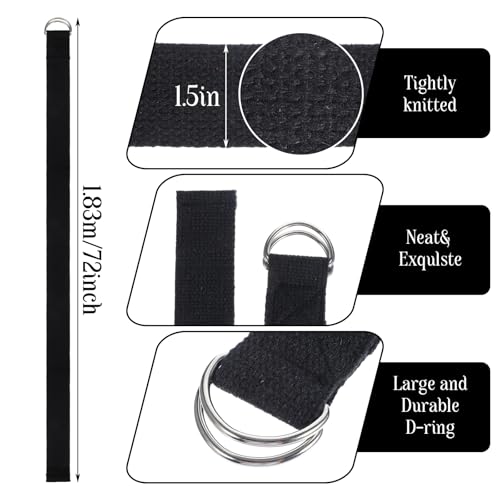 12 Pack Yoga Straps for Stretching, 6 Ft Black Exercise Bands with Adjustable D Ring Buckles for Pilates, Gym Fitness, Fle...