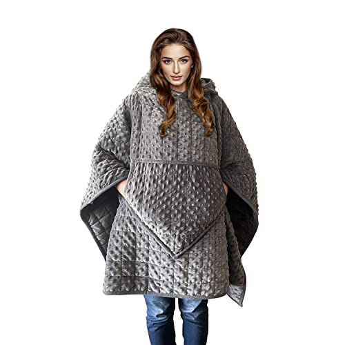 Weighted Blanket, Wearable Heavy Blanket 10lbs(57.4''x47.2'') Grey for Adult, Soft Material with Premium Glass Beads for B...