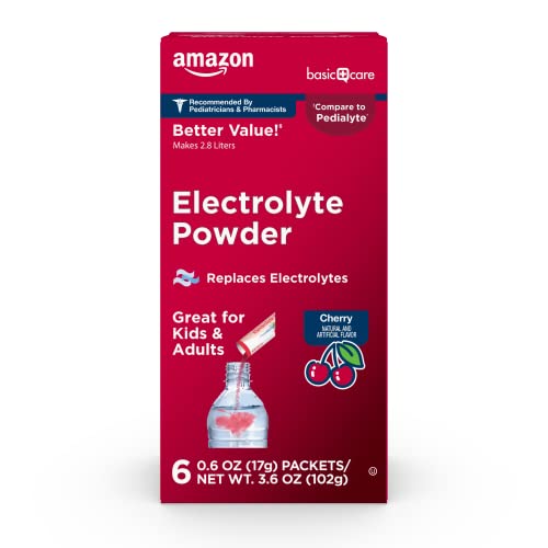 Amazon Basic Care Electrolyte Powder Packets for Kids & Adults, Cherry Flavor, 6 count (Pack of 1)