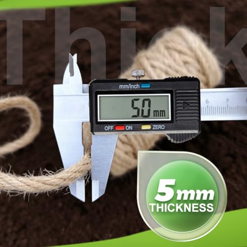 PerkDecor 5MM x 150FT Jute Rope 16Ply Heavy Duty and Thick Twisted Rope for Crafts Gardening Cat Scratcher Scratching Post...