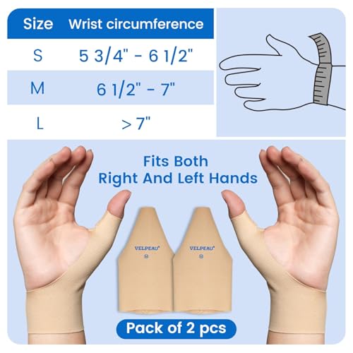 VELPEAU Thumb and Wrist Compression Sleeve for Tendonitis (Pack of 2), Seamless Technology, Gloves Wraps for Arthritis Pai...