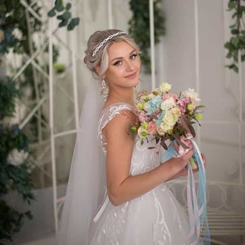 WOVOWOVO 4 Pcs Rhinestone Headbands for Women Silver Bridal Headband Crystal Flower Girl Headpiece Flower Leaf Tiara Crown...