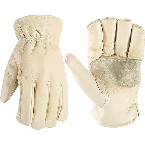 Wells Lamont Leather Work Gloves for Men – Grain Cowhide, Reinforced Palm – Ideal for Construction, Farming, Ranching – Er...