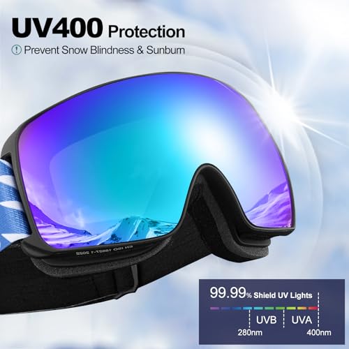Odoland Kids Ski Goggles, Snowboard Goggles for Youth Skiing Age 8-16, Snow Goggles S2 Double Lens Anti-Fog UV400 Protection