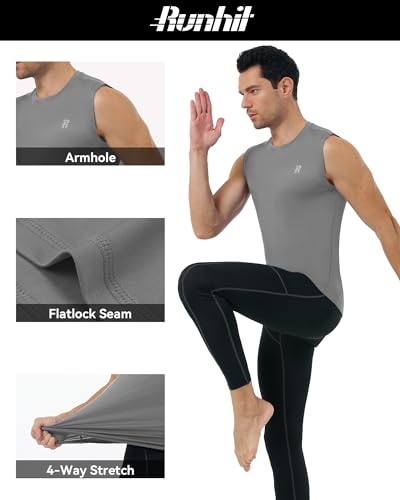 Runhit Mens Sleeveless Compression Shirt Workout Muscle Tank Top Quick Dry Athletic Base Layer Undershirt for Basketball