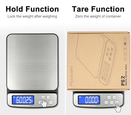 Fuzion Digital Shipping Postal Scale - 88lb x 0.1oz, Stainless Steel Platform, 5 Units, Hold/Tare/PCS Counting, Easy Calib...
