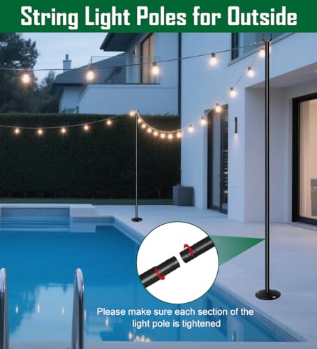 Tigerden 10ft String Light Poles for Hard Surfaces, Light Poles for Outdoor String Light, Perfect for Garden, Backyard, an...