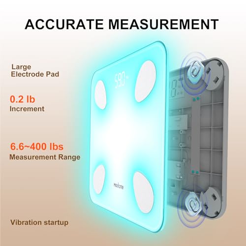 Scale for Body Weight, Digital Weight Scale with Color-Changing, Most Accurate to 0.2lb, Bluetooth Bathroom Scale with Bm...
